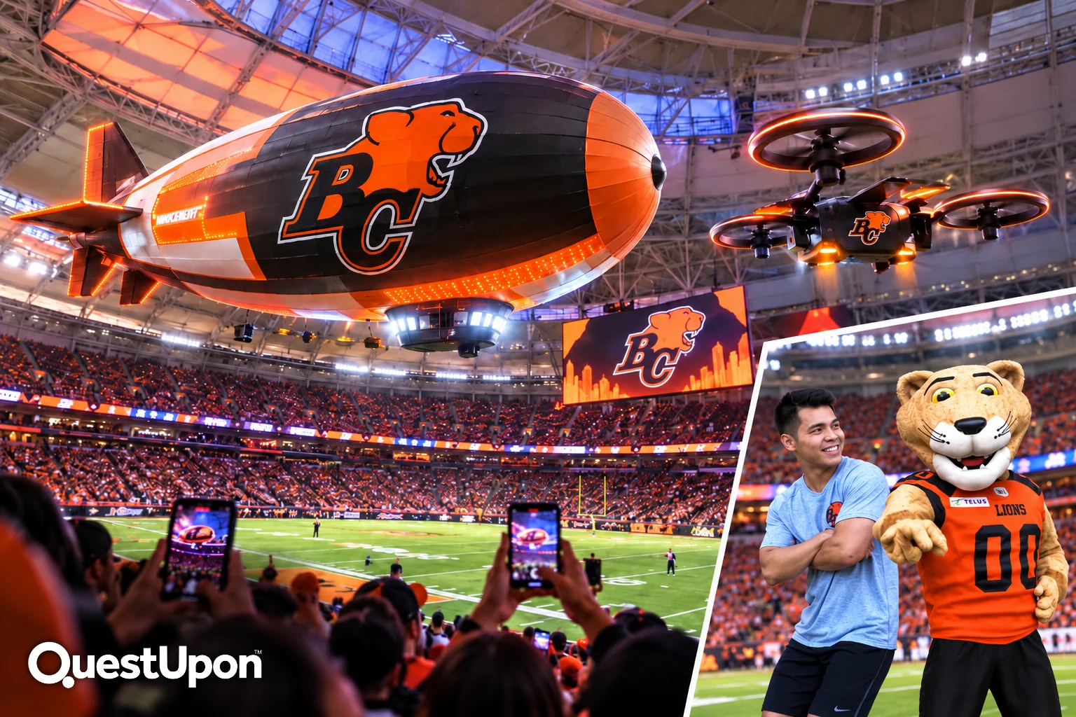 BC Lions EXP interactive fan engagement experience featuring augmented reality and stadium activities