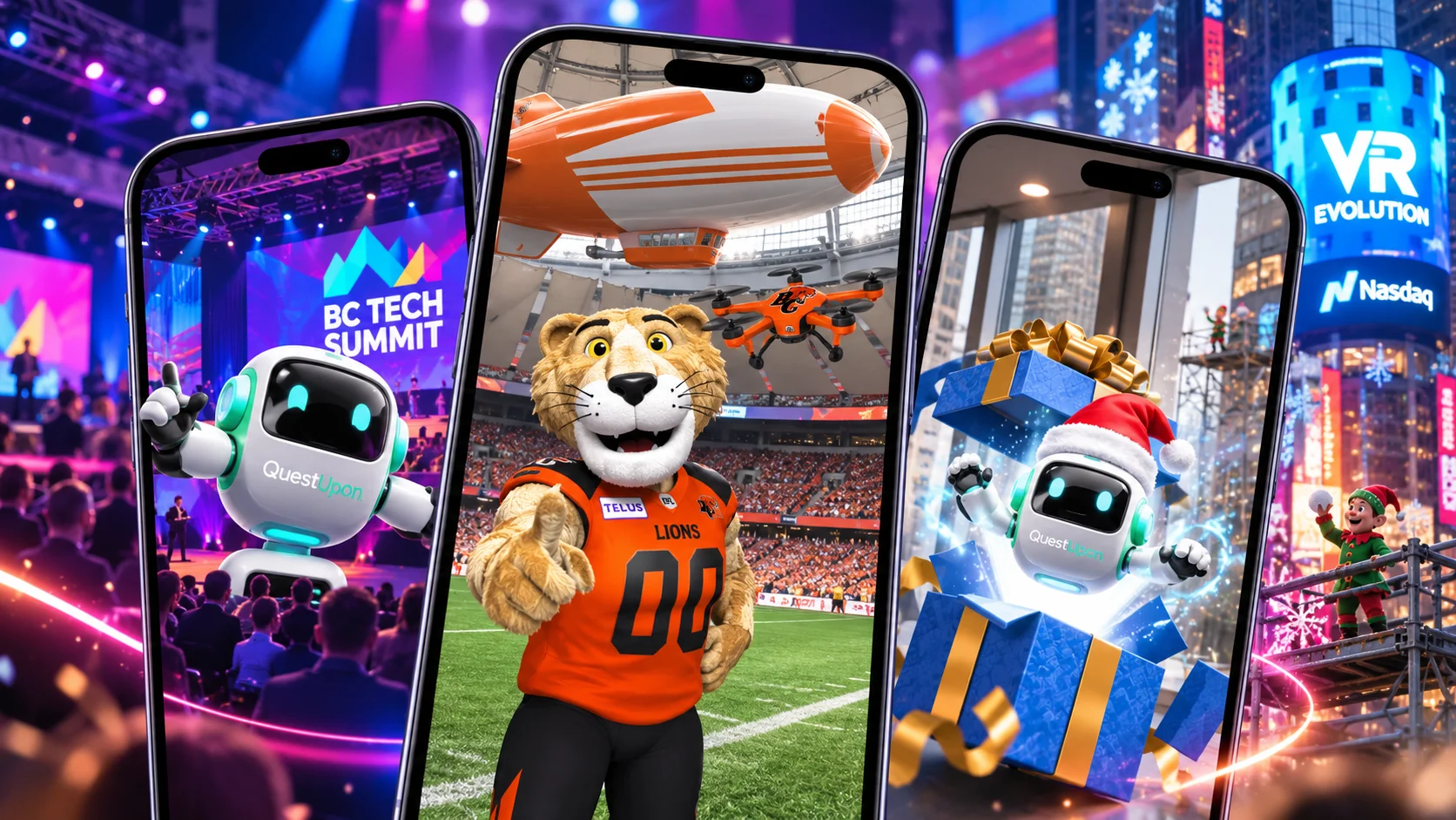 QuestUpon interactive event experiences featuring BC Tech Summit, BC Lions EXP, and Nasdaq VR Evolution