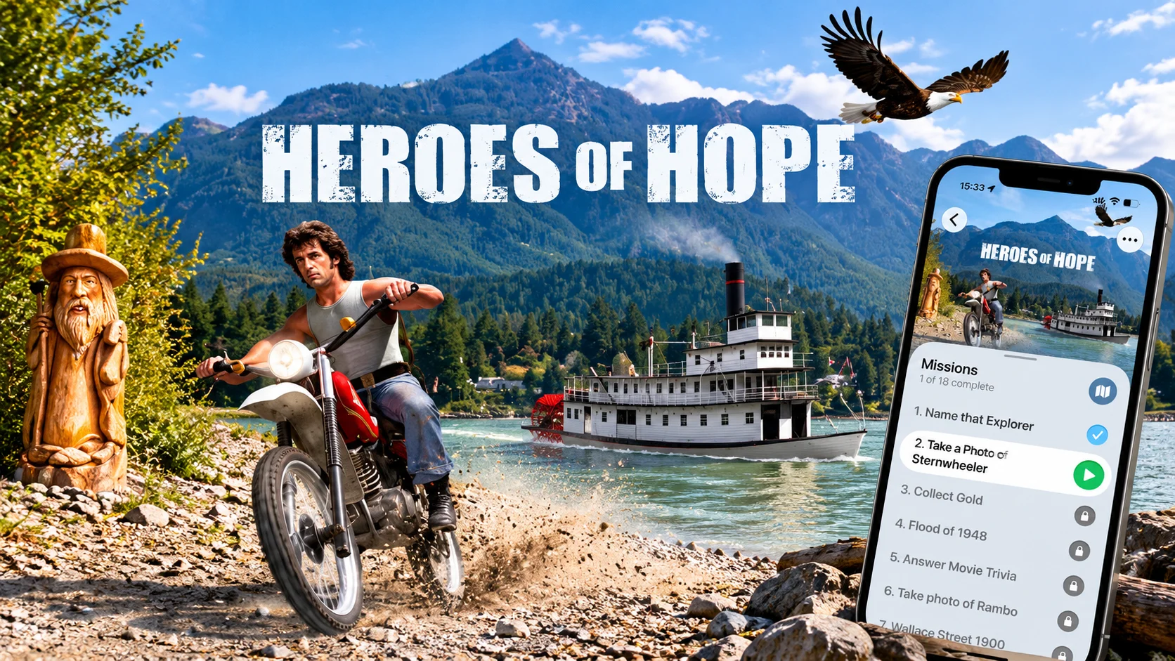 Heroes of Hope interactive tourism experience featuring augmented reality, local history, and film tourism in Hope, British Columbia